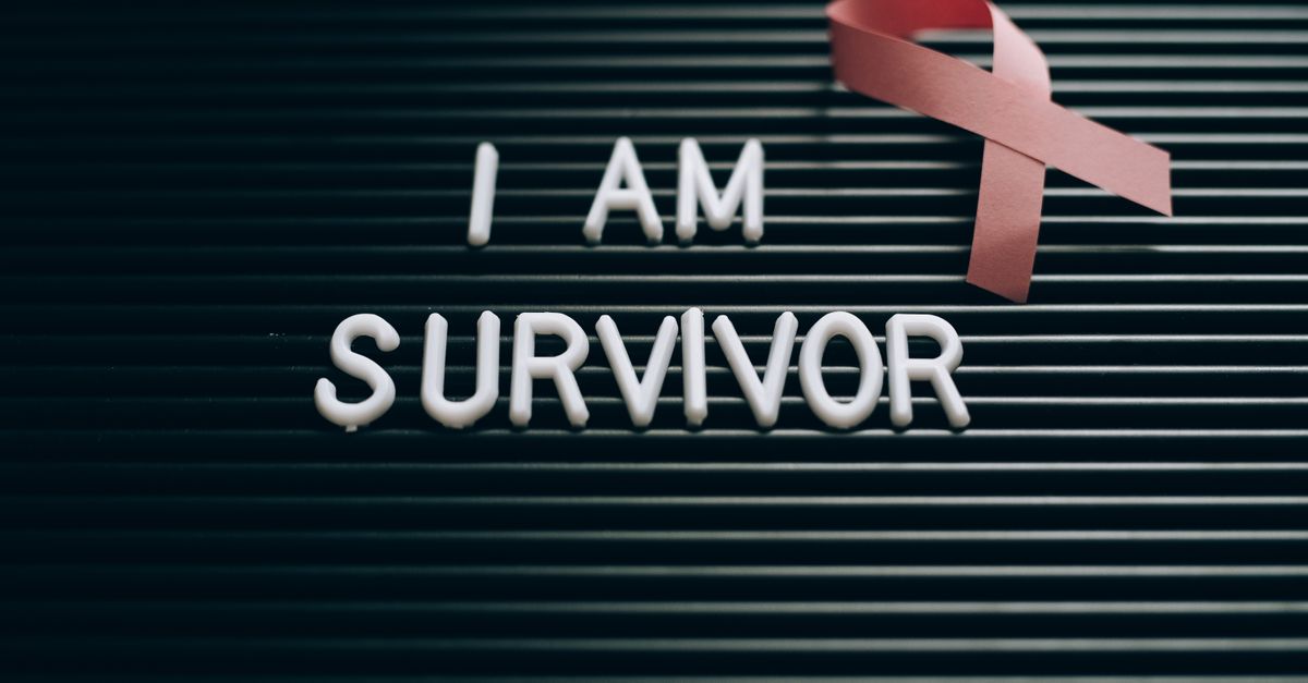 Inspiring message with a pink ribbon symbolizing breast cancer survival and awareness.